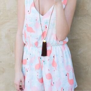 LE KATE flamingo tank shorts romper size medium tropical vacation resort wear